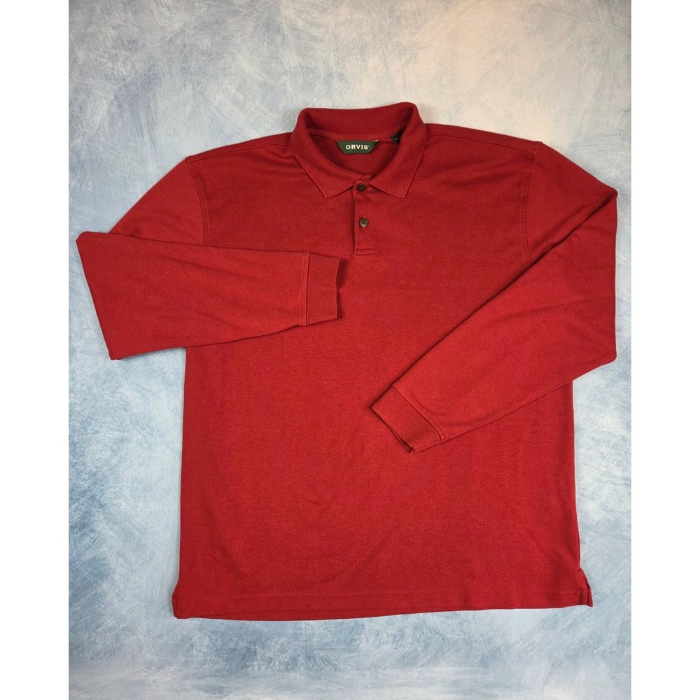 Orvis Classic Men's Polo Shirt L Red Long Sleeve Stretch Cotton 2TEM